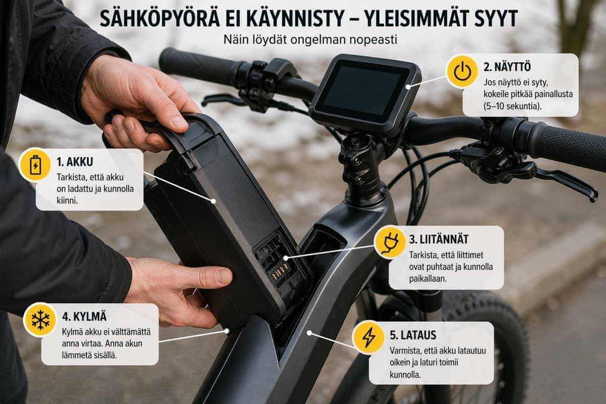 Sähköpyörä ei käynnisty – yleisimmät syyt ja mitä tehdä